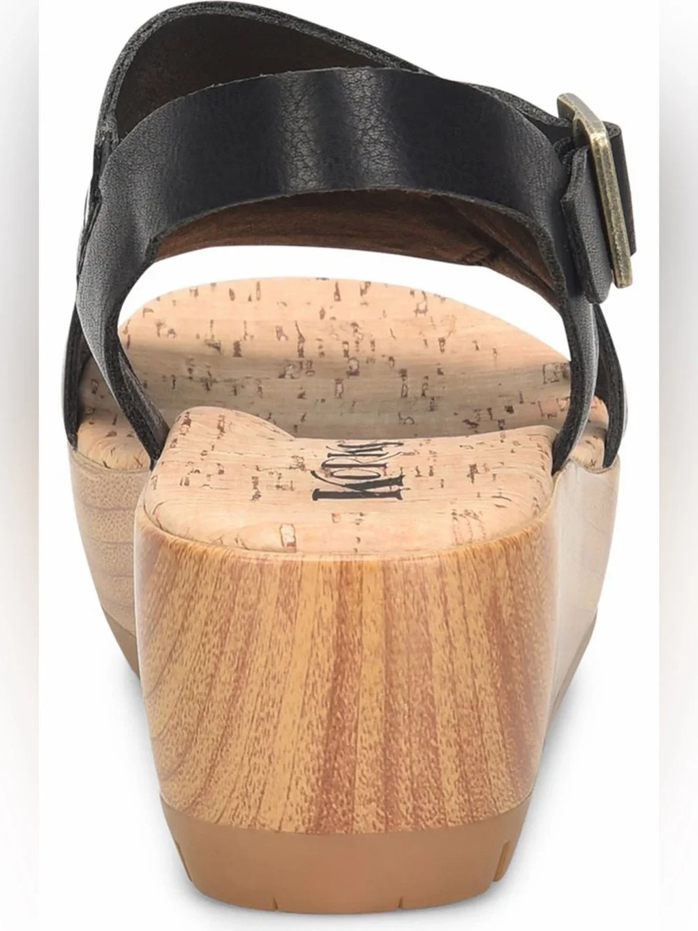 Korks Lynda Platform Cork Wedge Sandal Black Leather (9)